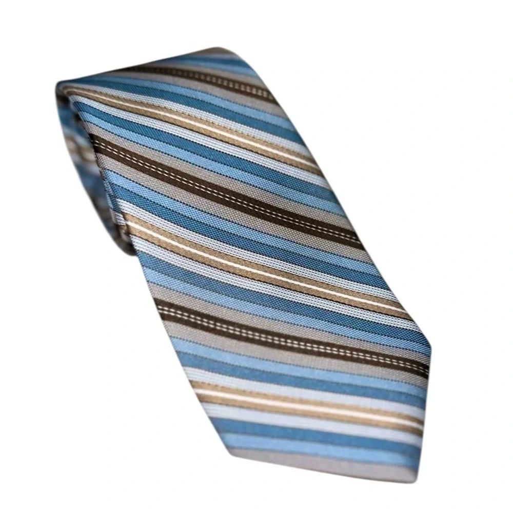 Vtg 60s SEARS Tie The Men’s Store Blue & Brown Striped Polyester MCM 57x3” USA
